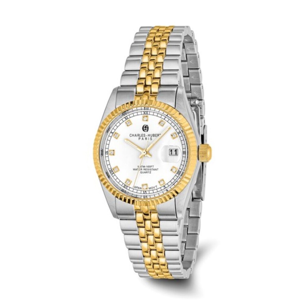 Charles Hubert Men's Two-Tone Watch - White Dial - Date - 36mm - NEW